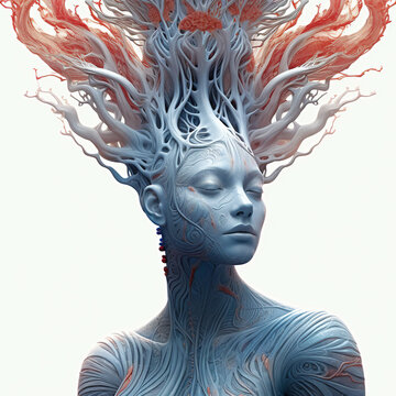 beautiful fantasy forest creature woman tree on a white background. generative ai
