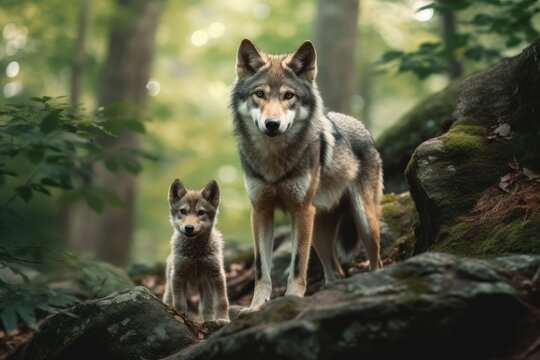 Wolf with cub
