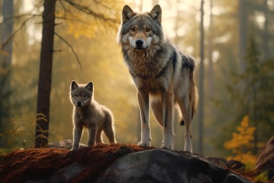 Wolf with cub