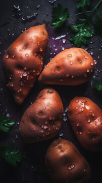 Fresh Organic Yams Vegetable Photorealistic Vertical Background. Healthy Vegetarian Diet. Ai Generated Lifelike Background with Delicious Juicy Yams Vegetable. Generative AI