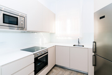 Modern kitchen with white cabinets and electrical appliances
