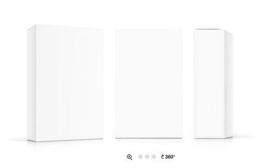 Realistic cardboard boxes mockup set. Front, side and half side views. Vector illustration isolated on white background. Can be use for food, cosmetic, software and etc. Ready for your design. EPS10.	