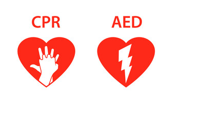 CPR and AED heart icon set. Clipart image isolated on white background - obrazy, fototapety, plakaty