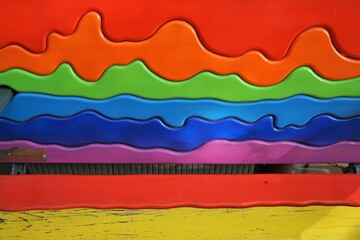 Bunte Holzbank mit Wellenmuster 