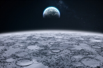 Cinematic planet earth view from the moon surface.