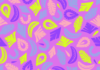 Seamless repeat pattern with abstract scissor cut shapes. Poster, wallpaper, fabric, packaging and corporate identity in modern collage style.