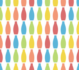 Seamless pattern of rainbow vases. Colored glass jars. Crystal Ware. Bright pattern on a white background. Vector illustration
