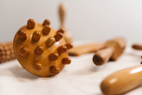 Various types of wooden massage tools