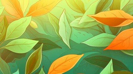 Aromatic Bay leaves Spice Cartoon Horizontal Background Illustration. Healthy Vegetarian Diet. Ai Generated drawing Background Illustration with Delicious Flavory Bay leaves Spice. Generative AI