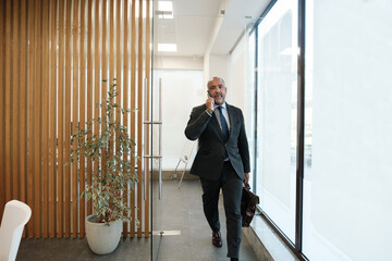 Businessman talking by phone at workplace