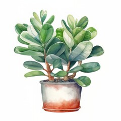 A watercolor painting of a plant in a pot