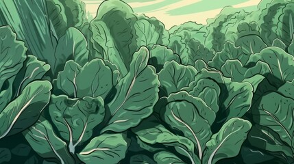 Fresh Organic Bok Choy Vegetable Cartoon Horizontal Background Illustration. Healthy Vegetarian Diet. Ai Generated drawing Background Illustration with Delicious Juicy Bok Choy Generative AI