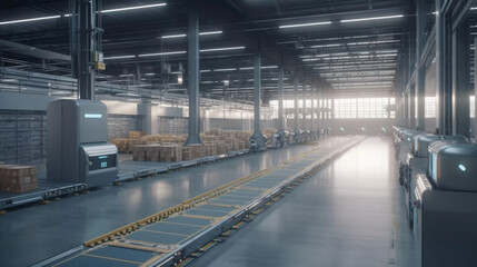 Logistic Presentation Business E-Commerce Onlineshop Delivery Center Modern Robots Shelfs Parcels  AI Generated