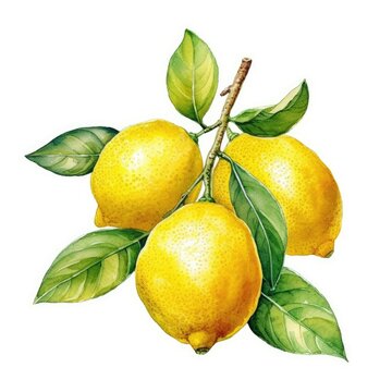 Lemons in watercolor style with ink outline on white background (generative AI)