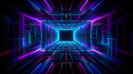 Fototapeta premium a dark neon background made up of blue and purple lights, Generative AI