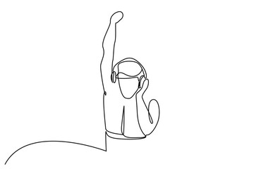 young human music rhythm headphones rejoicing line art