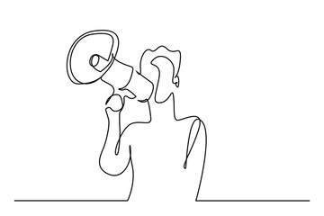 young man megaphone holding advertising shout line art