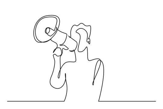 young man megaphone holding advertising shout line art
