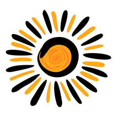 Color sketch of sun. Hand drawn icon of summer symbol. Stylized sun flat vector illustration.