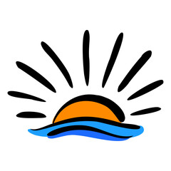 Color sketch of sun. Hand drawn icon of summer symbol. Stylized sun flat vector illustration.