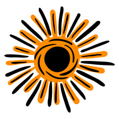 Color sketch of sun. Hand drawn icon of summer symbol. Stylized sun flat vector illustration.