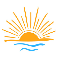 Fototapeta na wymiar Color sketch of sun. Hand drawn icon of summer symbol. Stylized sun flat vector illustration.