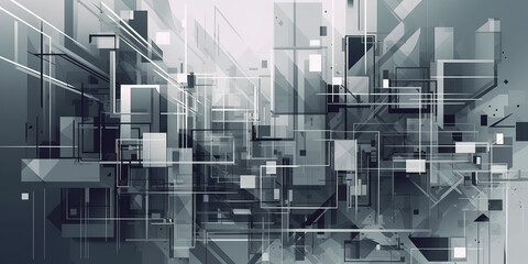 Obraz premium a digital abstract background of squares, in the style of haunting structures, light silver and dark navy, cityscape abstraction, precisionist lines and shapes, busy compositions, Generative AI