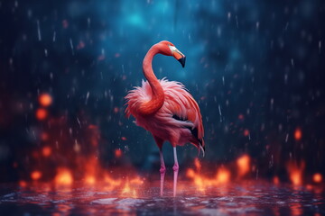 Portrait of a flamingo on a colorful background. Emotive portrait Generative AI