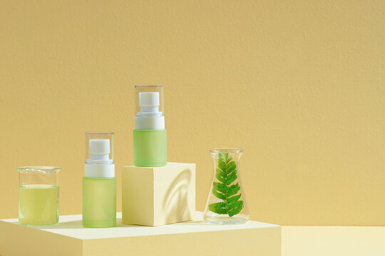 Abstract cosmetic laboratory with chemical glassware