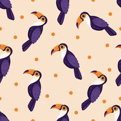 Seamless texture with tropical bird toucan. Pattern vector illustration.