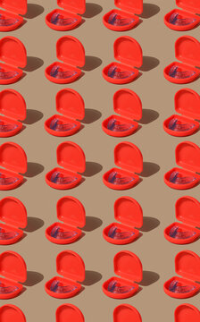 pattern of mouthguards in red cases
