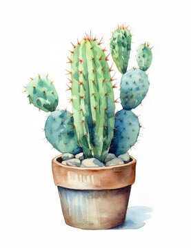 A painting of a cactus in a pot with a flower on it 
with Generative AI technology