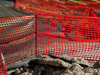 Road works, worksite. Street escavation.