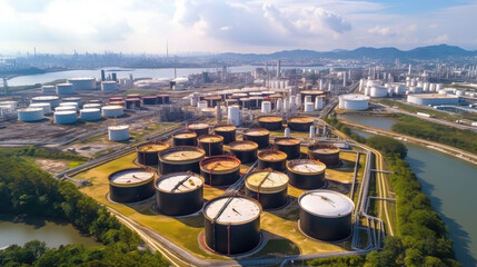 Oil refinery aerial view, Generative AI