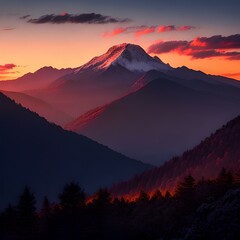 A sunset in the middle of a mountain
