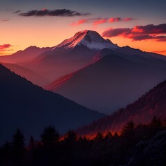 Fototapeta premium A sunset in the middle of a mountain