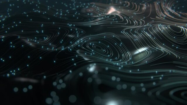 Digital connectivity with this abstract depiction of network data lines and communication particles. Conceptual Representation of Data Networking and Web Communication. 3D render.