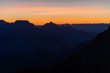 Sunrise at the Grand Canyon National Park in Arizona silhouette showing beautiful layers