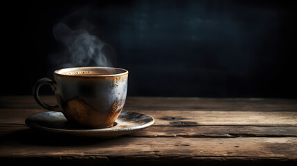 Fototapeta na wymiar cup of coffee on wooden table