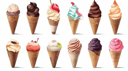 Set of Different Ice Cream on a White Background