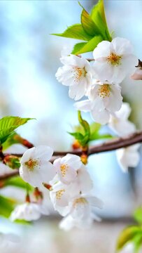 Blooming sakura cherry blossom in spring close up, South Korea