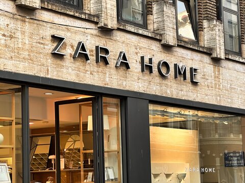 The Hague, netherlands - january 23 2023: store front and sign of a store of zara home clothing fashion and home goods chain