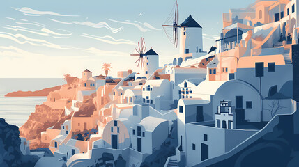 Illustration of beautiful view of Santorini, Greece