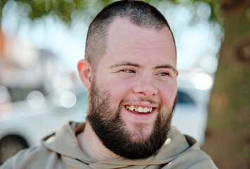 Smiling Bearded Man with Down Syndrome