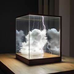 sky, cloud, light, lightning, in, box, glass, home, nature, weather, game, toy, app, style, aquarium, window, blue, clouds, woman, sun, nature, abstract, smoke, water, x-ray, bright, generative, ai