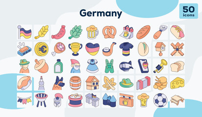 Germany color icons set vector