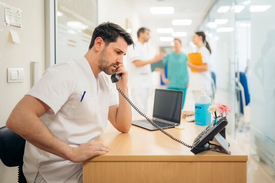 medical staff answering the phone