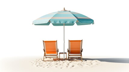 Beautiful beach chairs and umbrella travel tourism, isolated on a  white background room for copy