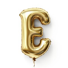 Gold Celebration Balloon in Alphabet Letter Shape Isolated on White Background. Letter E. Generative AI illustration.