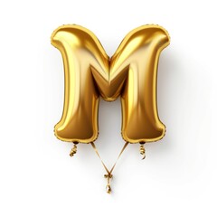 Shiny Golden Alphabet Letter Balloon Isolated on White Background. Letter M. Generative AI illustration.